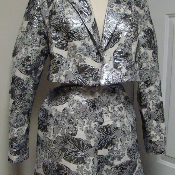 2pcs jacket pants gabrielle union new york company metallic wide leg 6 size S - Picture 2 of 7